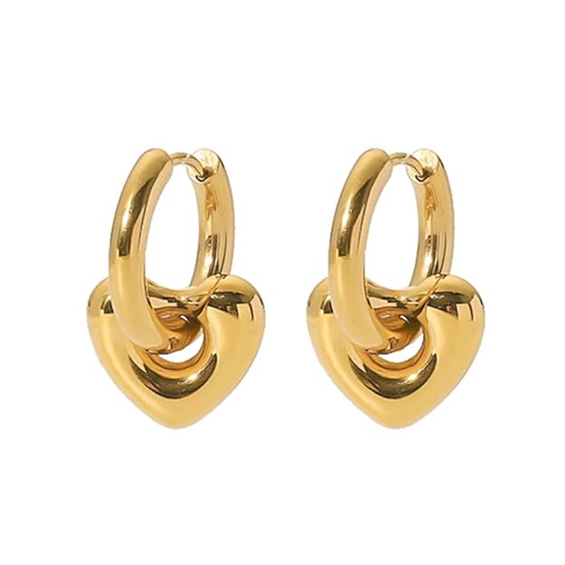 18K Gold Plated Heart Charm Hoop Earrings for Women – Stainless Steel Huggie Hoops | Waterproof, Anti-Tarnish, Skin Safe | Cute Dangle Heart Earrings | Gift for Girls & Women